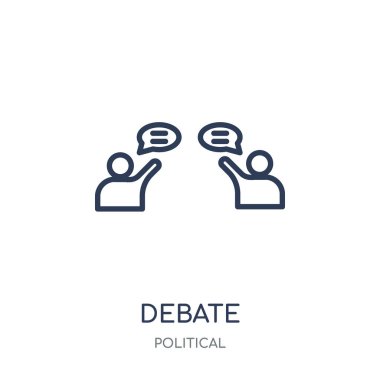 Tartışma simgesi. Tartışma doğrusal sembolü tasarım siyasi koleksiyonundan. Beyaz arka plan üzerinde basit anahat öğesi vektör çizim.