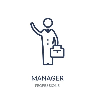 Manager simgesi. Yöneticisi doğrusal sembolü tasarım meslekler koleksiyonundan. Beyaz arka plan üzerinde basit anahat öğesi vektör çizim.