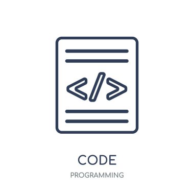 Kod simgesi. Doğrusal sembolü tasarım programlama koleksiyonundan kod. Beyaz arka plan üzerinde basit anahat öğesi vektör çizim.