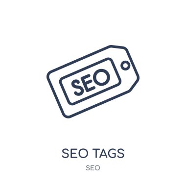 SEO Etiketler simgesi. SEO Etiketler doğrusal sembolü tasarım Seo koleksiyonundan. Beyaz arka plan üzerinde basit anahat öğesi vektör çizim.