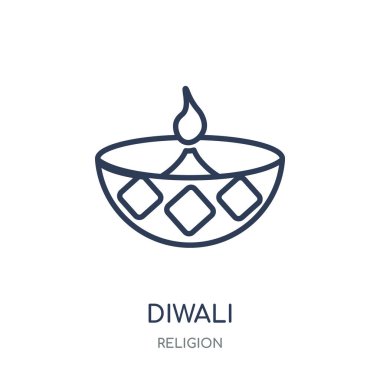 Diwali simgesi. Diwali doğrusal sembolü tasarım din koleksiyonundan. Beyaz arka plan üzerinde basit anahat öğesi vektör çizim.