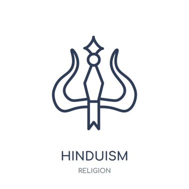 Hinduizm simgesi. Hinduizm doğrusal sembolü tasarım din koleksiyonundan. Beyaz arka plan üzerinde basit anahat öğesi vektör çizim.