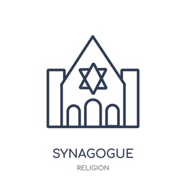 Sinagog simgesi. Sinagog doğrusal sembolü tasarım din koleksiyonundan. Beyaz arka plan üzerinde basit anahat öğesi vektör çizim.