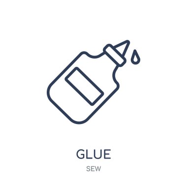 Tutkal simgesi. Doğrusal sembolü tasarım Sew koleksiyonundan tutkal. Beyaz arka plan üzerinde basit anahat öğesi vektör çizim.