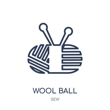 Yün topu simgesi. Yün topu doğrusal sembolü tasarım Sew koleksiyonundan. Beyaz arka plan üzerinde basit anahat öğesi vektör çizim.