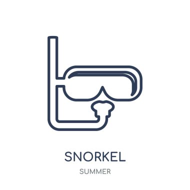Şnorkel simgesi. Şnorkel doğrusal sembolü tasarım yaz koleksiyonundan. Beyaz arka plan üzerinde basit anahat öğesi vektör çizim.