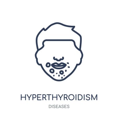 Hipertiroidi simgesi. Hipertiroidi doğrusal sembolü tasarım hastalıkları koleksiyonundan. Beyaz arka plan üzerinde basit anahat öğesi vektör çizim.