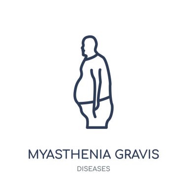 Miyasteni gravis simgesi. Miyasteni gravis doğrusal sembolü tasarım hastalıkları koleksiyonundan. Beyaz arka plan üzerinde basit anahat öğesi vektör çizim.