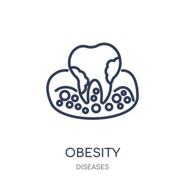 Obezite simgesi. Obezite doğrusal sembolü tasarım hastalıkları koleksiyonundan. Beyaz arka plan üzerinde basit anahat öğesi vektör çizim.