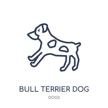 Boğa korkunç köpek simgesi. Boğa korkunç köpek doğrusal sembolü tasarım köpekler koleksiyonundan. Beyaz arka plan üzerinde basit anahat öğesi vektör çizim.
