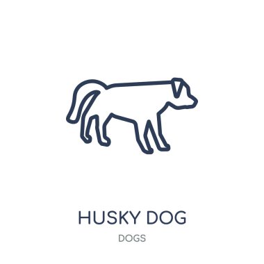 Husky köpek simgesi. Husky köpek doğrusal sembolü tasarım köpekler koleksiyonundan. Beyaz arka plan üzerinde basit anahat öğesi vektör çizim.