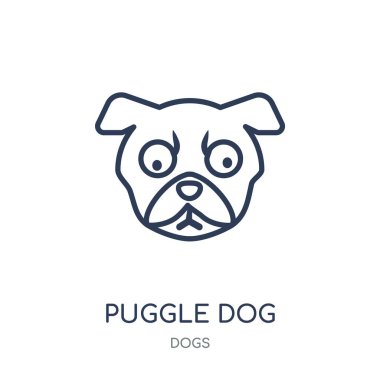 Puggle köpek simgesi. Puggle köpek doğrusal sembolü tasarım köpekler koleksiyonundan. Beyaz arka plan üzerinde basit anahat öğesi vektör çizim.
