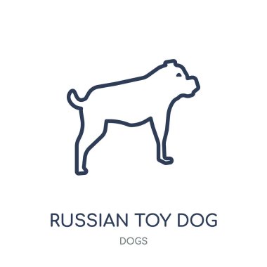 Rus oyuncak köpek simgesi. Rus oyuncak köpek doğrusal sembolü tasarım köpekler koleksiyonundan. Beyaz arka plan üzerinde basit anahat öğesi vektör çizim.