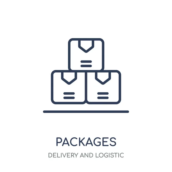 Paketsymbol Lineares Design Der Pakete Lieferung Und Logistischer Abholung — Stockvektor
