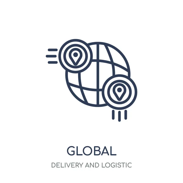 Icono Distribución Global Diseño Símbolos Lineales Distribución Global Delivery Colección — Vector de stock