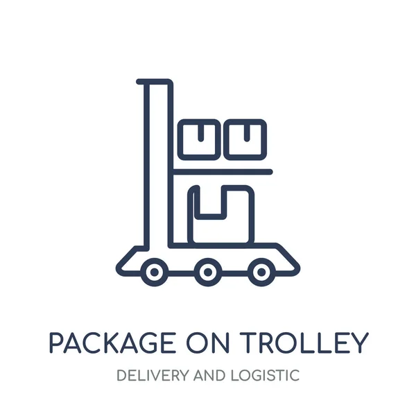 Paket Auf Trolley Symbol Paket Auf Trolley Lineares Symboldesign Von — Stockvektor
