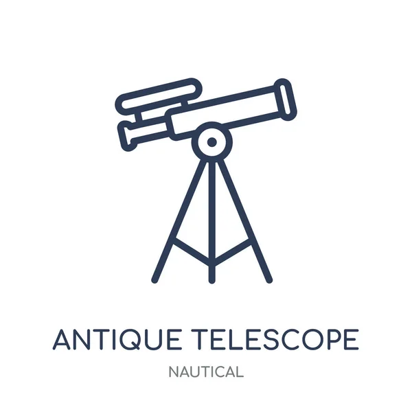 Icône Télescope Antique Antique Telescope Conception Symboles Linéaires Collection Nautique — Image vectorielle