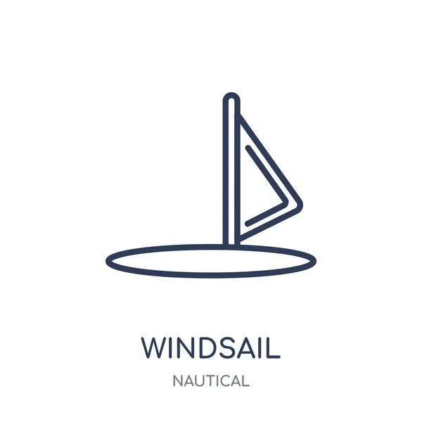 Windsail Simgesi Windsail Doğrusal Sembolü Tasarım Deniz Koleksiyonundan Beyaz Arka — Stok Vektör