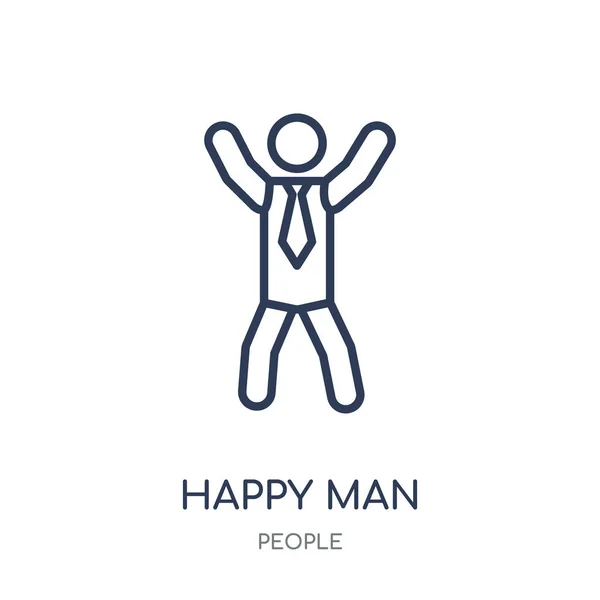 Icono Del Hombre Feliz Diseño Símbolo Lineal Hombre Feliz Colección — Vector de stock