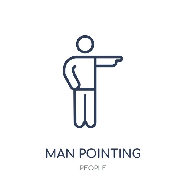 男ポインティング アイコン 男は人のコレクションからのポインティングの線形シンボル デザイン 白い背景の上の簡単なアウトライン要素ベクトル図 — ストックベクタ