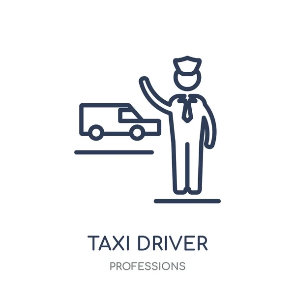 タクシー ドライバーのアイコン タクシー ドライバー線形シンボル デザインの職業コレクションから 白い背景の上の簡単なアウトライン要素ベクトル図 — ストックベクタ