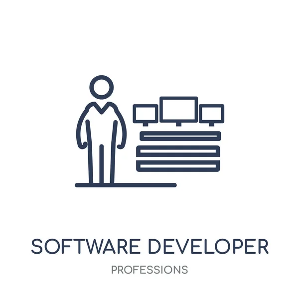 Icona Sviluppatore Software Progettazione Simboli Lineari Sviluppatori Software Della Collezione — Vettoriale Stock