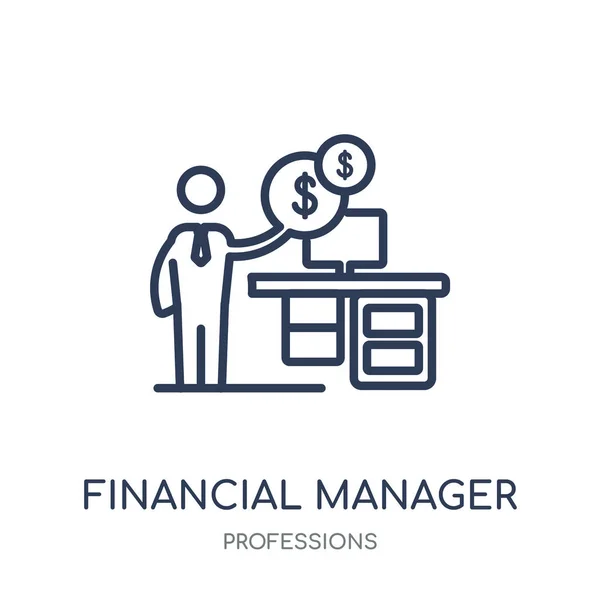 財務マネージャーのアイコン 職業のコレクションからの財務マネージャー線形シンボル デザイン 白い背景の上の簡単なアウトライン要素ベクトル図 — ストックベクタ