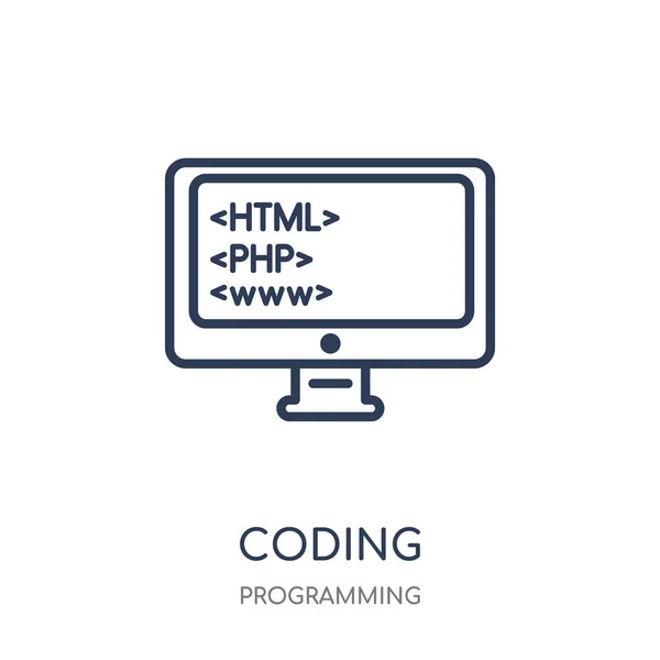 アイコンをコーディングします プログラミング コレクションから線形シンボル デザインをコーディングします 白い背景の上の簡単なアウトライン要素ベクトル図 — ストックベクタ