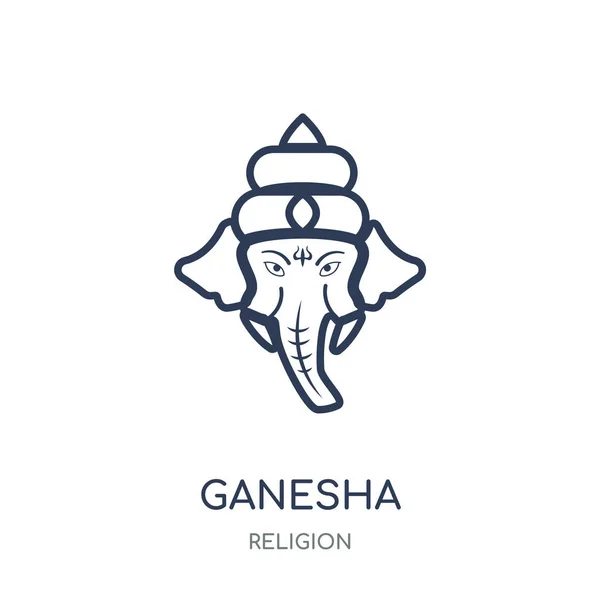 加内沙图标 Ganesha 线性符号设计从宗教收藏 简单的大纲元素向量例证在白色背景 — 图库矢量图片