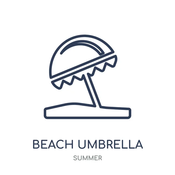 沙滩伞图标 海滩伞线性符号设计从夏季收藏 简单的大纲元素向量例证在白色背景 — 图库矢量图片