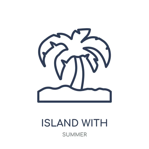 岛与棕榈树图标 岛屿与棕榈树线性符号设计从夏季收藏 简单的大纲元素向量例证在白色背景 — 图库矢量图片