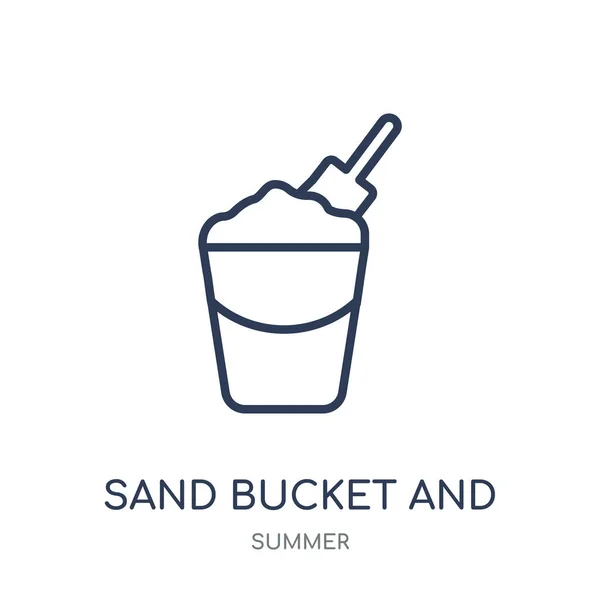 沙桶和铲子图标 沙桶和铲子线性符号设计从夏季收藏 简单的大纲元素向量例证在白色背景 — 图库矢量图片