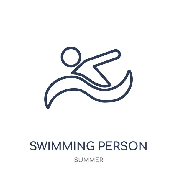 游泳人图标 游泳人线性符号设计从夏季收藏 简单的大纲元素向量例证在白色背景 — 图库矢量图片
