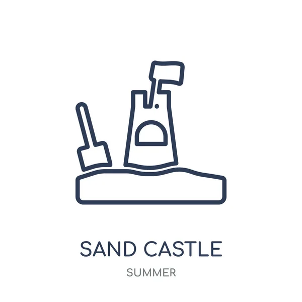 沙城堡图标 沙堡线性符号设计从夏季收藏 简单的大纲元素向量例证在白色背景 — 图库矢量图片
