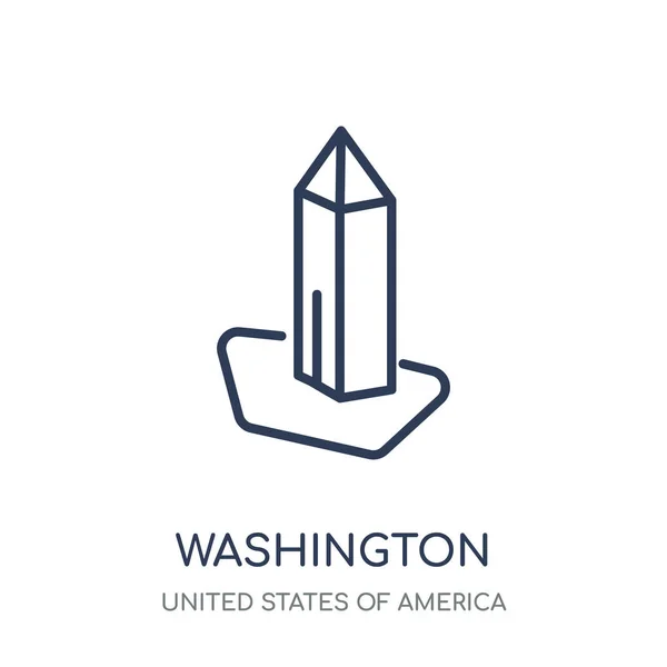 ワシントン記念碑のアイコン アメリカ合衆国のコレクションからワシントン記念碑線形シンボル デザイン 白い背景の上の簡単なアウトライン要素ベクトル図 — ストックベクタ