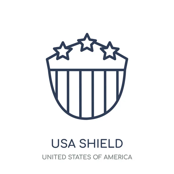 米国シールド アイコン アメリカ合衆国のコレクションから米国シールド線形シンボル デザイン 白い背景の上の簡単なアウトライン要素ベクトル図 — ストックベクタ