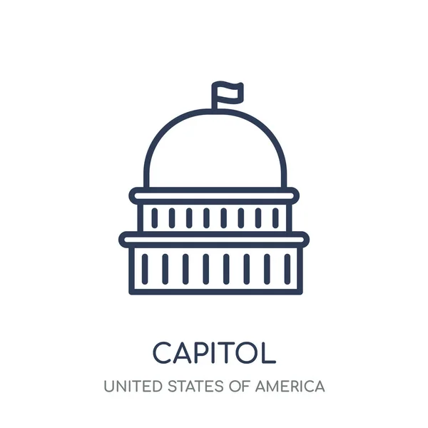 Icono Del Capitolio Capitolio Diseño Símbolo Lineal Los Estados Unidos — Vector de stock