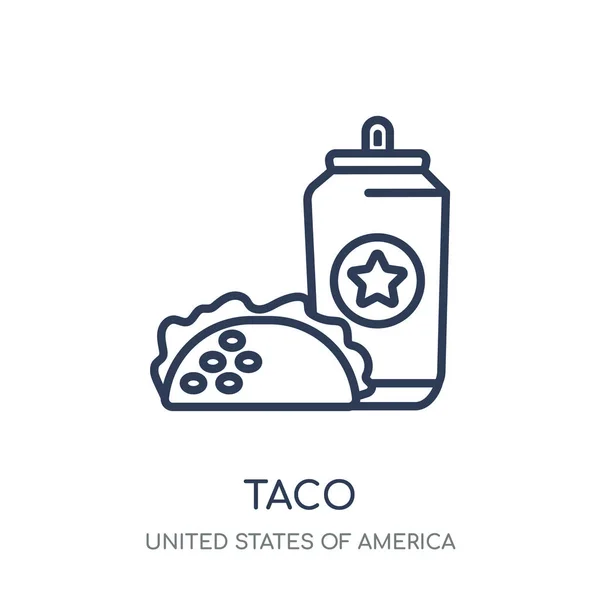 タコのアイコン アメリカ合衆国のコレクションからタコス線形シンボル デザイン 白い背景の上の簡単なアウトライン要素ベクトル図 — ストックベクタ