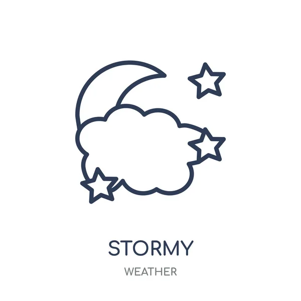 嵐のアイコン 天気コレクションから嵐の線形シンボル デザイン 白い背景の上の簡単なアウトライン要素ベクトル図 — ストックベクタ