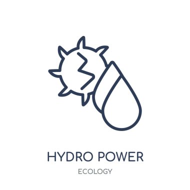 Hidro güç simgesi. Hidro güç doğrusal sembol tasarımı ekoloji koleksiyonundan. Beyaz arka plan üzerinde basit anahat öğesi vektör çizim.