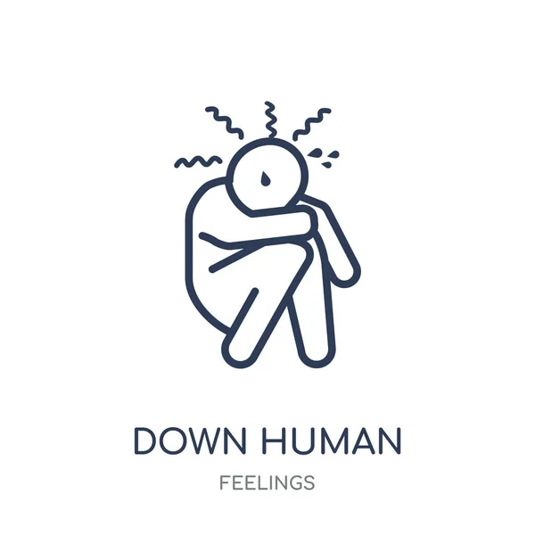 Abajo Icono Humano Abajo Diseño Símbolo Lineal Humano Colección Feelings — Vector de stock
