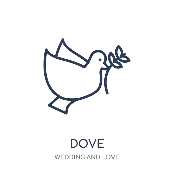鳩のアイコン 結婚と愛のコレクションから線形シンボル デザインの鳩 白い背景の上の簡単なアウトライン要素ベクトル図 — ストックベクタ