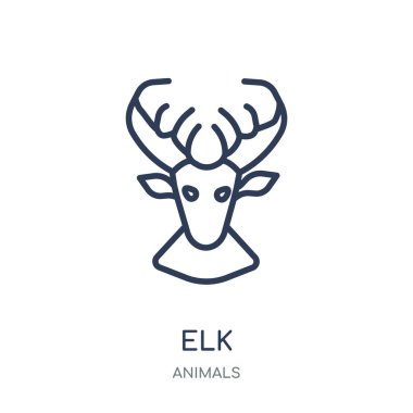 Elk simgesi. Elk doğrusal sembolü tasarım hayvanlar koleksiyonundan. Beyaz arka plan üzerinde basit anahat öğesi vektör çizim.
