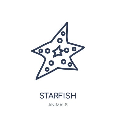 Deniz yıldızı simge. Deniz yıldızı doğrusal sembolü tasarım hayvanlar koleksiyonundan. Beyaz arka plan üzerinde basit anahat öğesi vektör çizim.