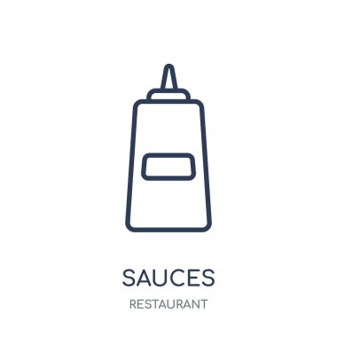 Soslar simgesi. Soslar doğrusal sembolü tasarım Restoran koleksiyonundan. Beyaz arka plan üzerinde basit anahat öğesi vektör çizim.