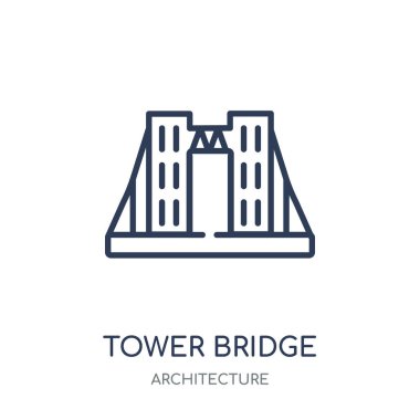 Tower bridge simgesini. Kule Köprüsü doğrusal sembol tasarımı mimari koleksiyonundan. Beyaz arka plan üzerinde basit anahat öğesi vektör çizim.