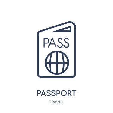 Passport simgesini. Pasaport doğrusal sembolü tasarım seyahat koleksiyonundan. Beyaz arka plan üzerinde basit anahat öğesi vektör çizim.
