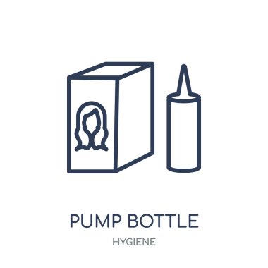 pompa şişe simgesi. pompa şişe doğrusal sembol tasarımı hijyen koleksiyonundan. Beyaz arka plan üzerinde basit anahat öğesi vektör çizim.