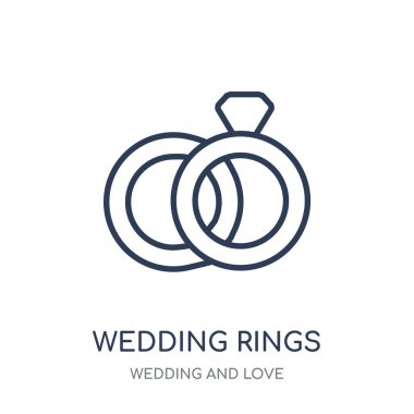 Alyans simgesi. Alyans doğrusal sembolü tasarım düğün ve sevgi koleksiyonundan. Beyaz arka plan üzerinde basit anahat öğesi vektör çizim.