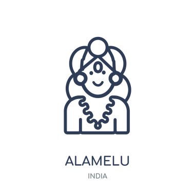 Alamelu simgesi. Alamelu doğrusal sembolü tasarım Hindistan koleksiyonundan. Beyaz arka plan üzerinde basit anahat öğesi vektör çizim.